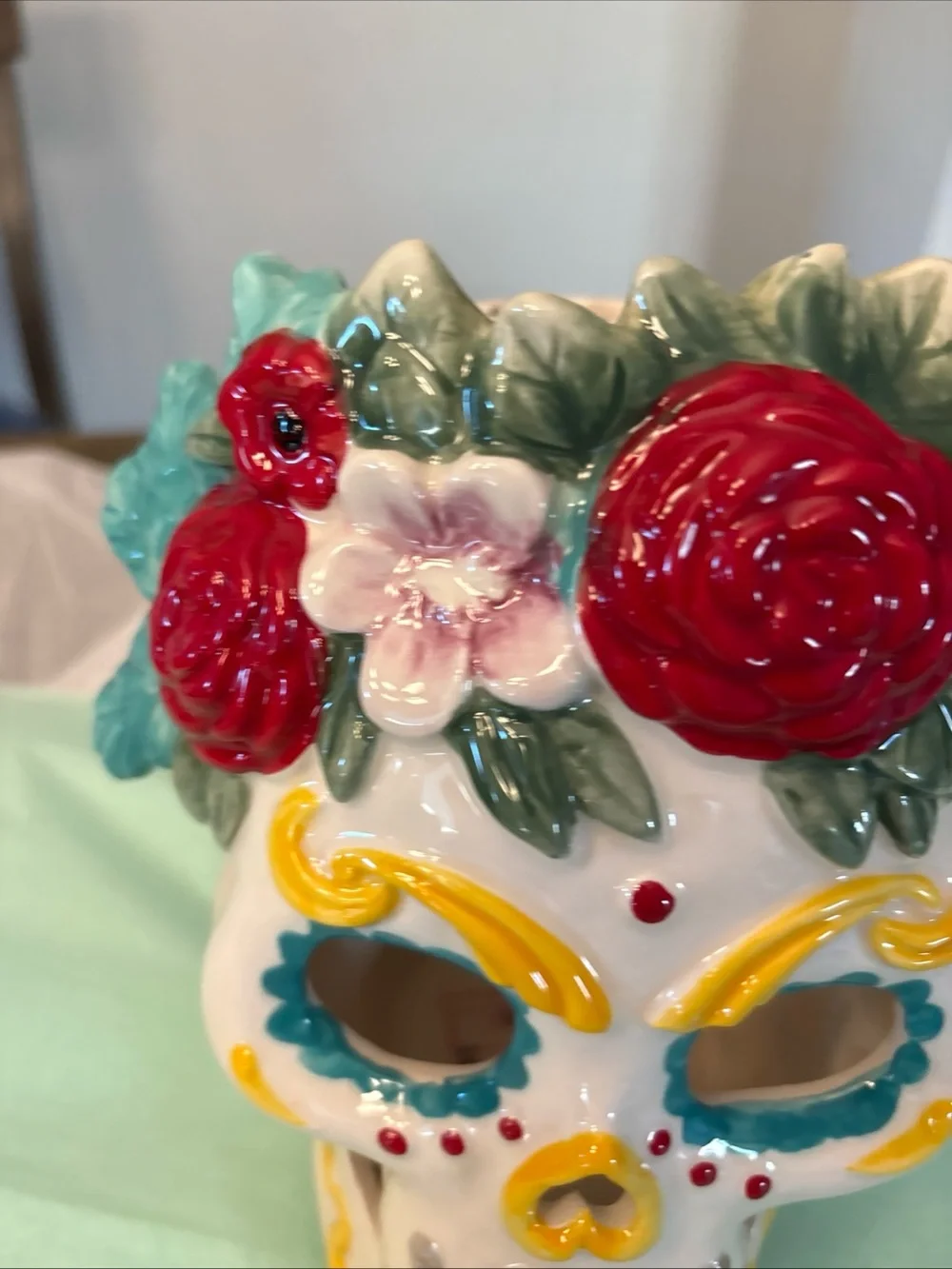 NEW Blue Sky Clayworks Sugar Skull 2020 Ceramic Tea Light Holder 8
